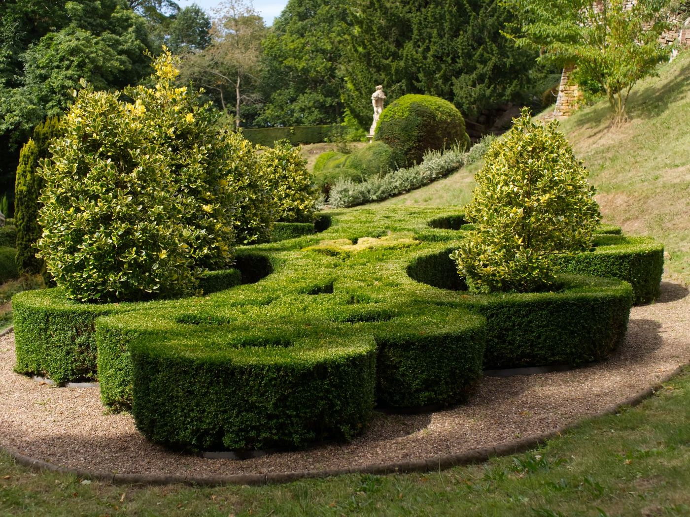 Formal garden with clipped topiary and shaped beds